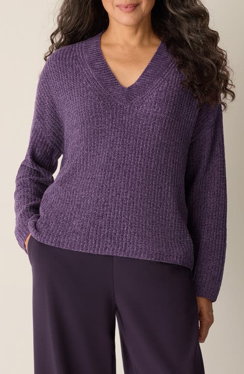 V-Neck Stretch Cotton Sweater (Regular & Petite)