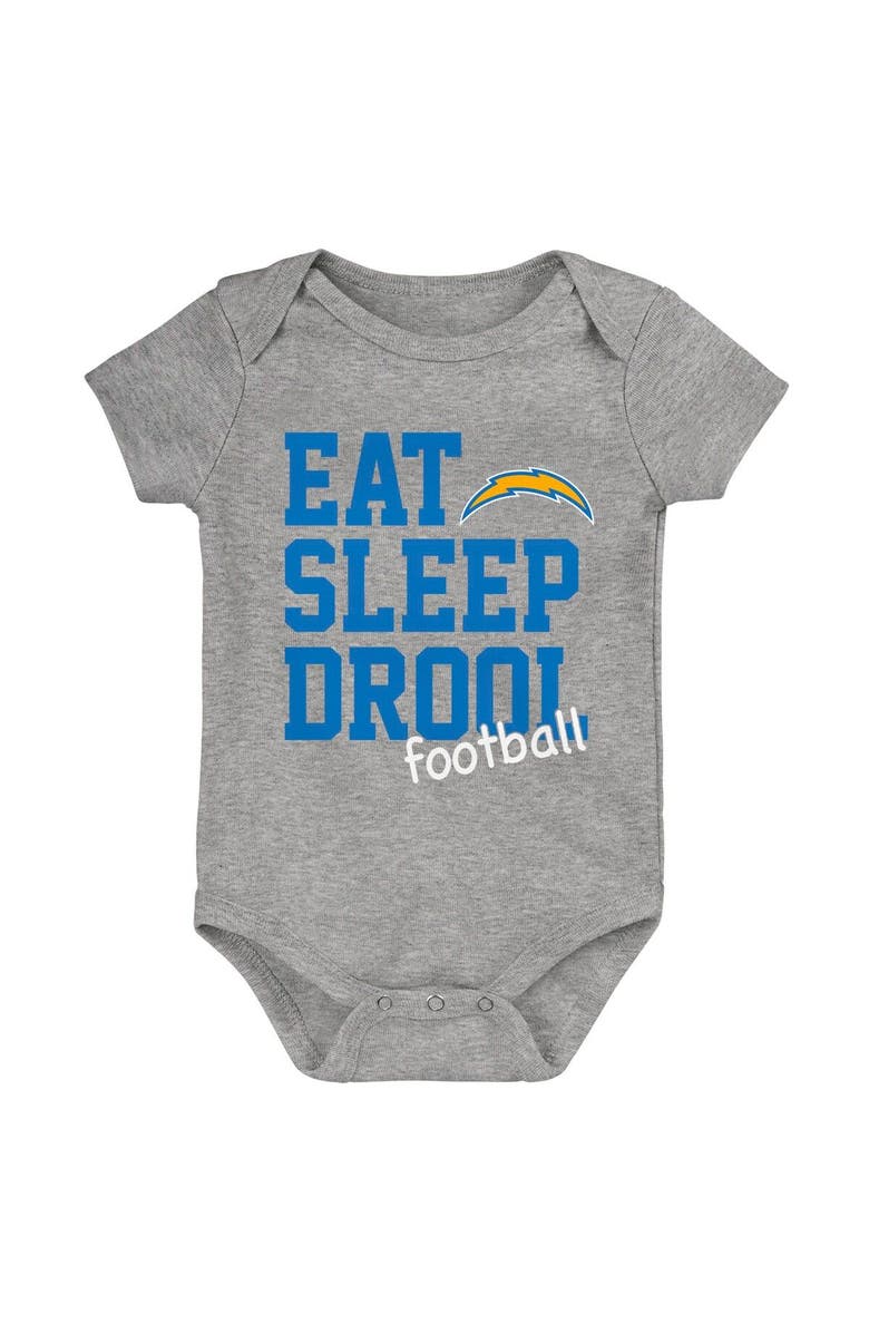 Outerstuff Newborn & Infant Gold/Powder Blue/Heather Gray Los Angeles Chargers Three-Pack Eat, Sleep & Drool Retro Bodysuit Set, Alternate, color, Gold
