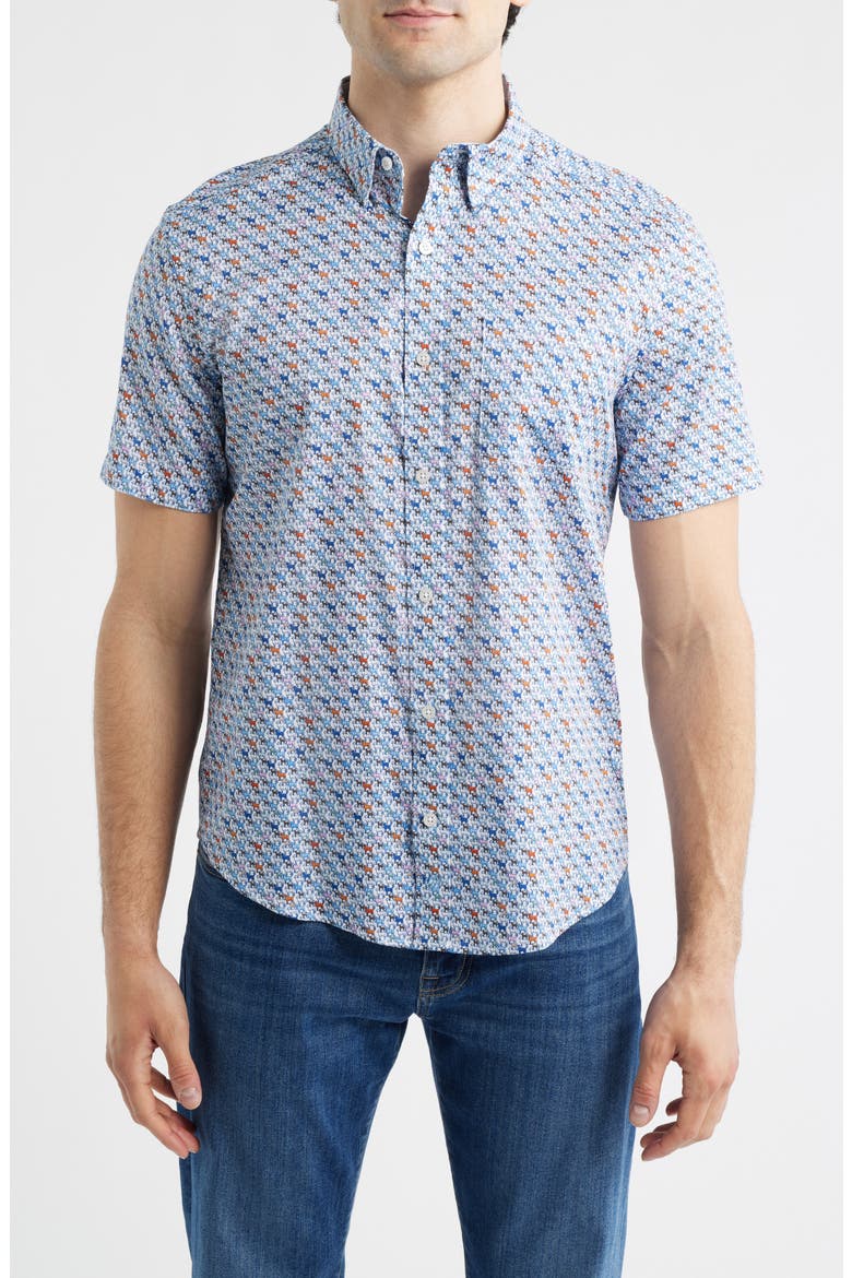 Logan Print Short Sleeve Button-Up Shirt, Main, color, WHITE MULTI MINI LAB