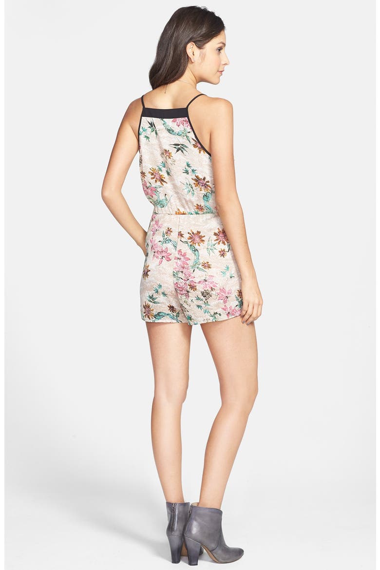 Contrast Trim Print Romper, Alternate, color, TAUPE FLORAL
