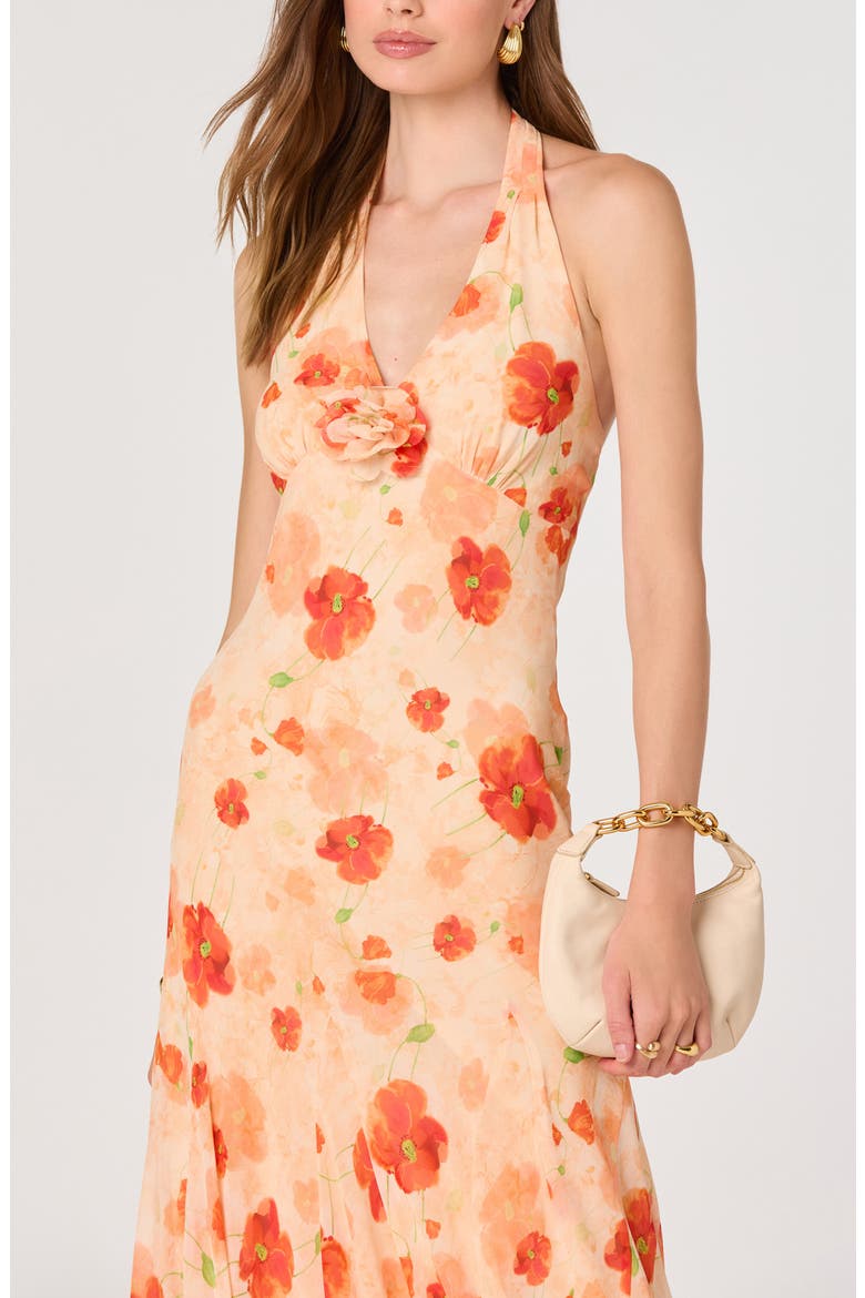 Yasmen Floral Plunge Halter Neck Maxi Dress, Alternate, color, ORANGE FLORAL