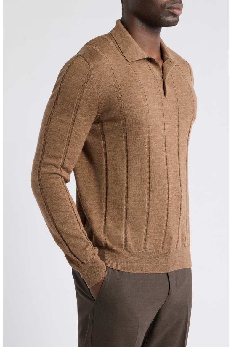 Regular Fit Long Sleeve Wool Polo, Alternate, color, BROWN