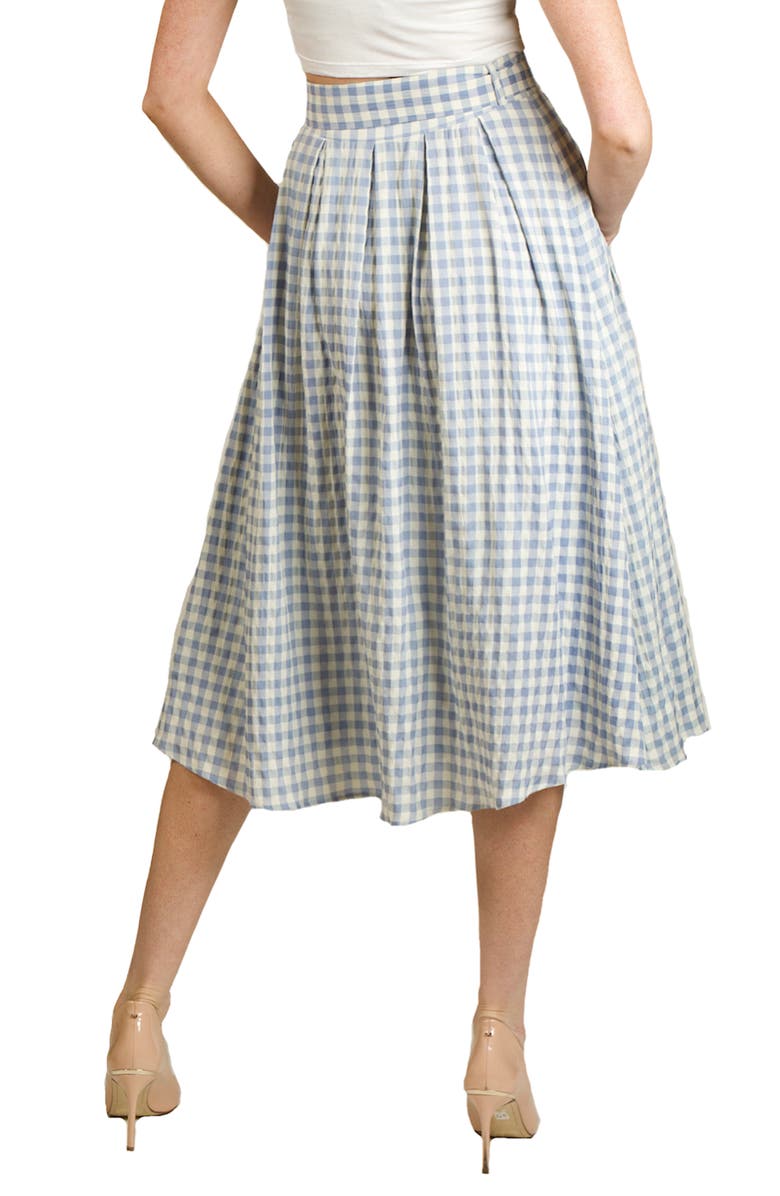 NIKKI LUND Gingham Belted High Waist Pleated A-Line Skirt, Alternate, color, Light Pastel Blue