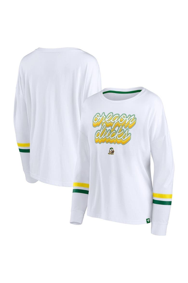 Women's Fanatics Branded White Oregon Ducks Retro Power Striped Long Sleeve T-Shirt, Main, color, White