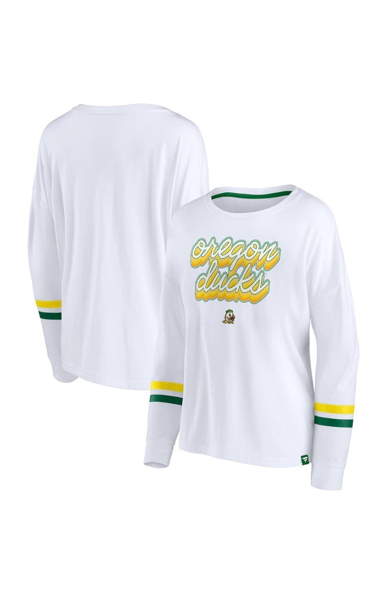 FANATICS Women's Fanatics Branded White Oregon Ducks Retro Power Striped Long Sleeve T-Shirt, Main, color, 