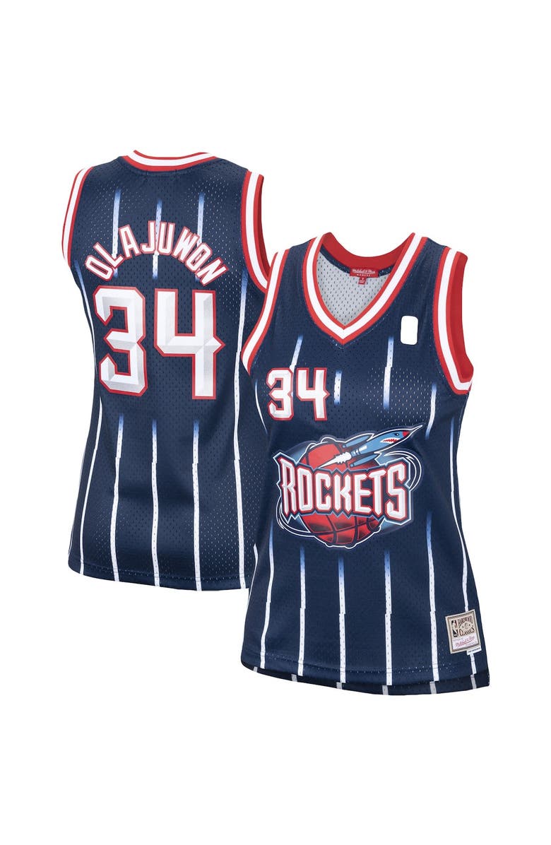 Mitchell & Ness Women's Mitchell & Ness Hakeem Olajuwon Navy Houston Rockets Hardwood Classics Swingman Jersey, Main, color,