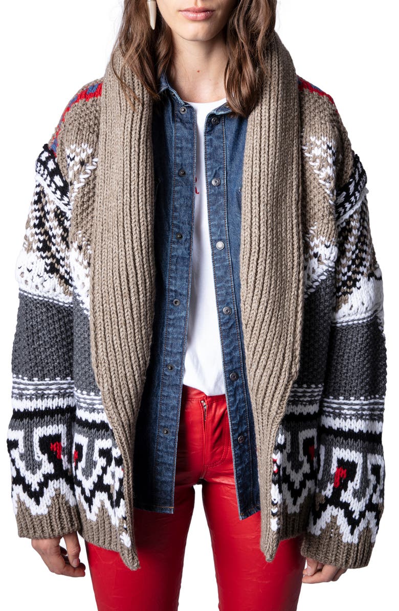 Zadig & Voltaire Ella Merino Wool Blend Cardigan, Main, color, 