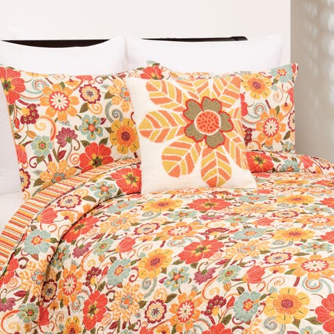 Riley Bright Retro Blooming Flowers Bed Quilt Set