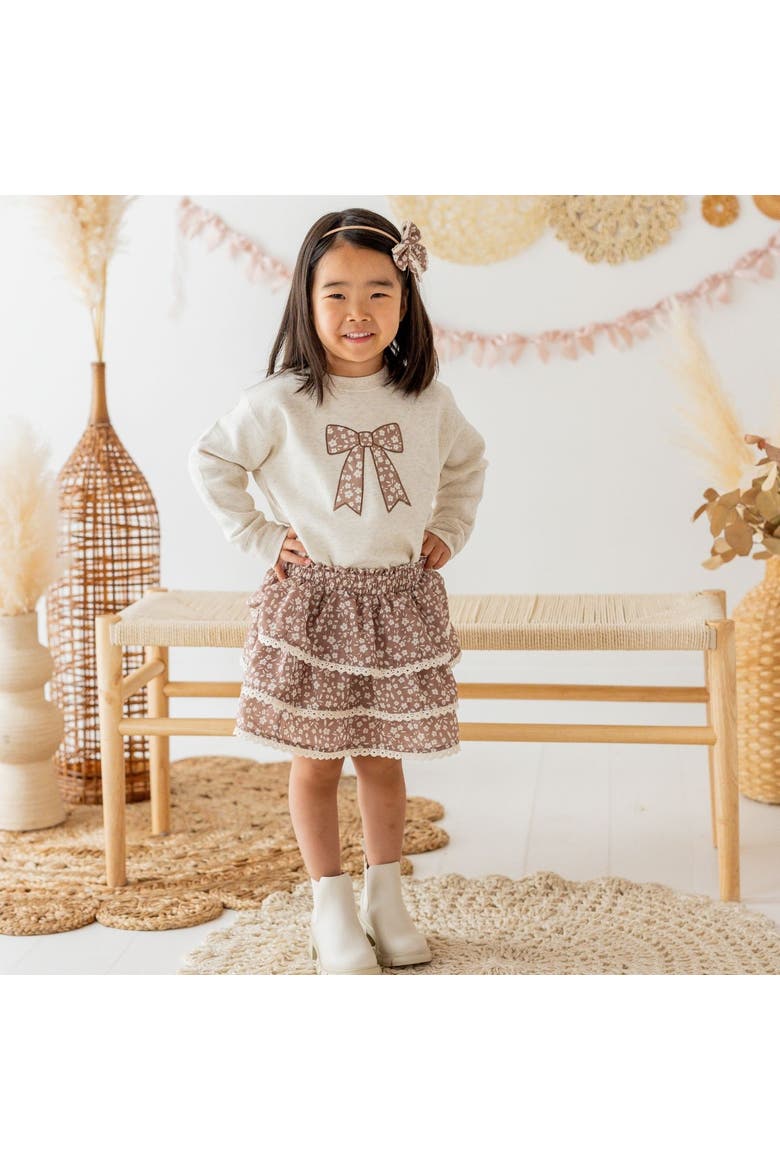 Mocha Floral Bow Patch Sweatshirt, Alternate, color, Natural Heather