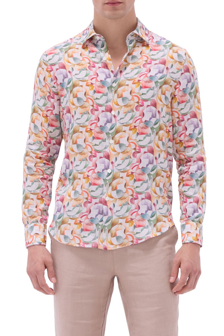 Julian Shaped Fit Linen Button-Up Shirt, Main, color, SAND