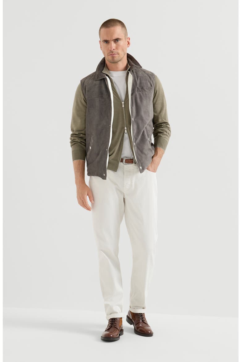 Garment-dyed traditional fit five-pocket trousers in comfort cotton lightweight denim, Alternate, color, White