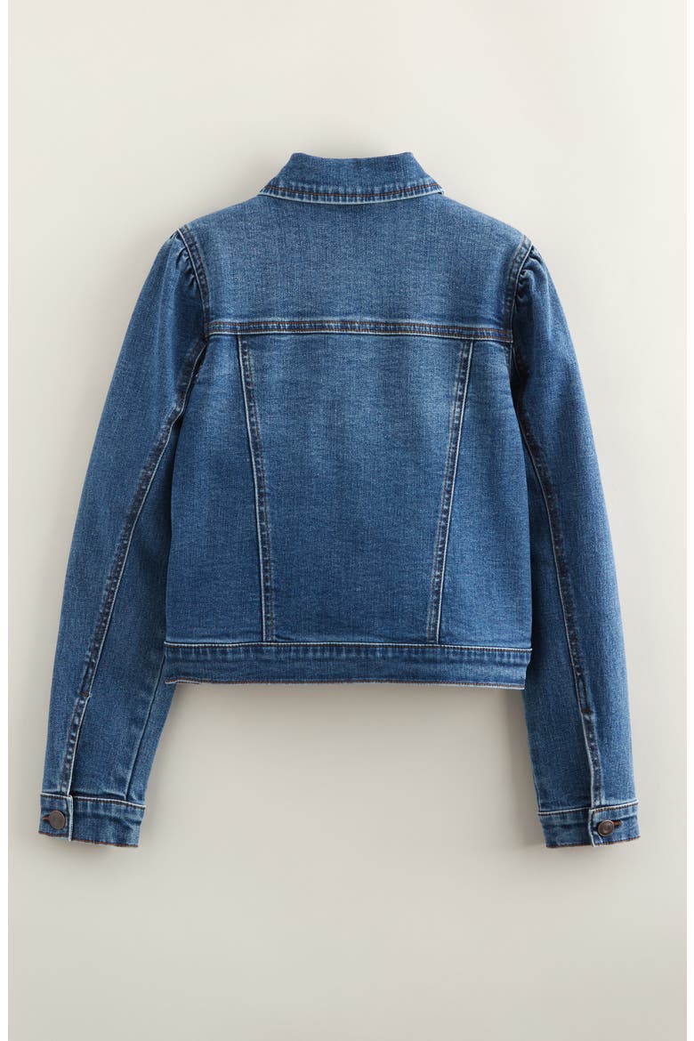 Kids' Puff Shoulder Denim Trucker Jacket, Alternate, color, MEDIUM BLUE WASH