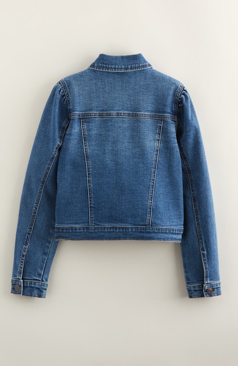 Nordstrom Kids' Puff Shoulder Denim Trucker Jacket, Alternate, color, Medium Blue Wash