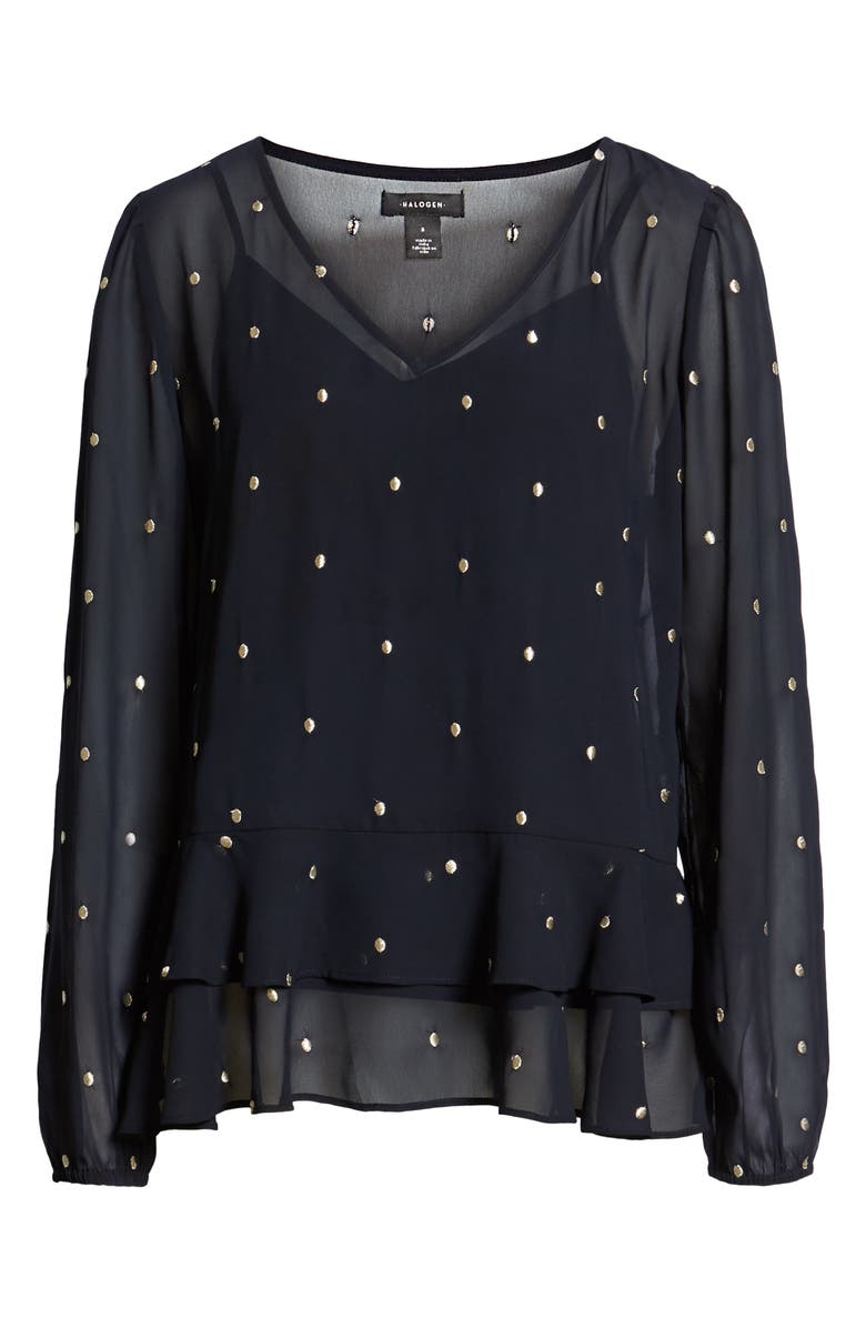 Halogen<sup>®</sup> Ruffle Hem Metallic Dot Blouse, Alternate, color,