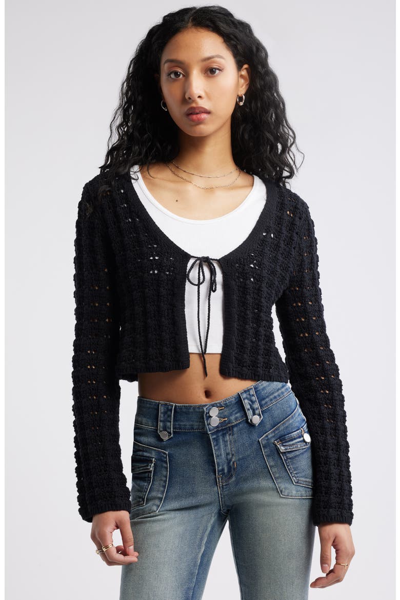Fly Away Open Stitch Cardigan, Main, color, BLACK