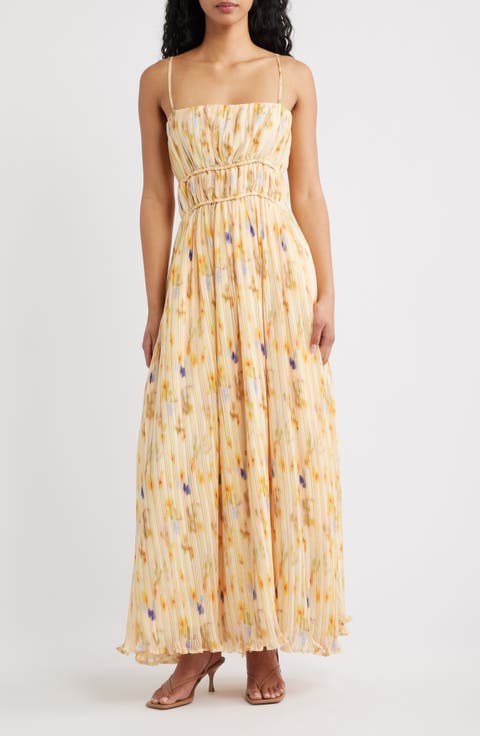 Potpourri Abstract Floral Micropleat Chiffon Maxi Dress