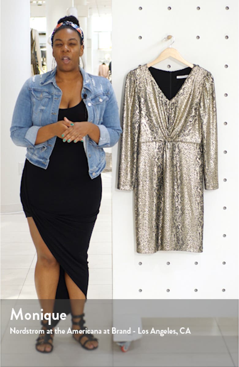 Metallic Snakeskin Print Long Sleeve Dress, sales video thumbnail