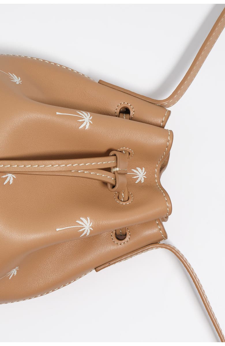 Bimba y Lola Small Palms print leather Carlino bucket bag, Alternate, color, Hazelnut