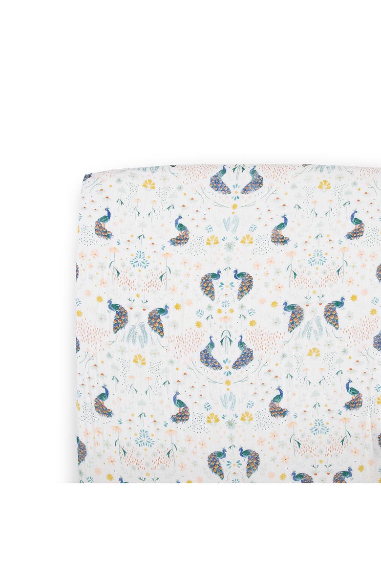 little unicorn Cotton Muslin Crib Sheet, Alternate, color, Peacock