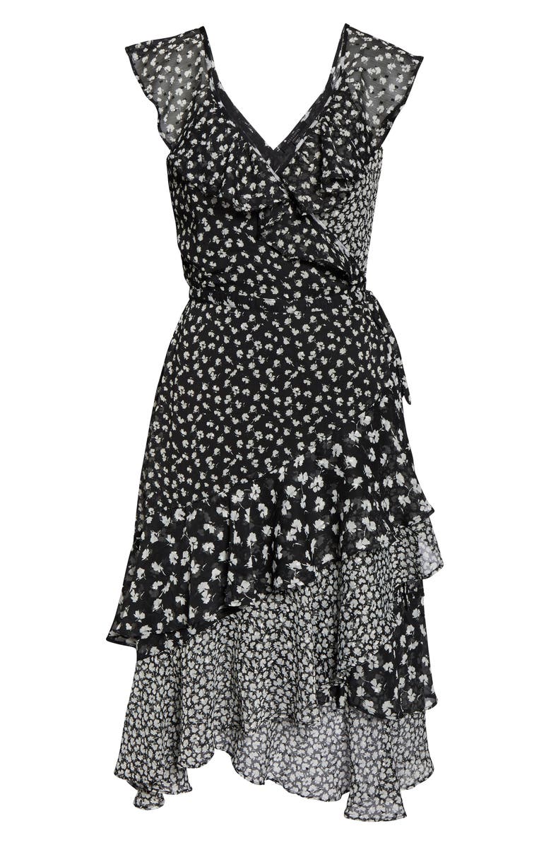 AllSaints Kari Scatter Print Ruffle Wrap Dress, Alternate, color,