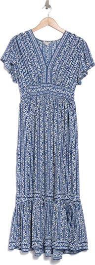 Flutter Sleeve Floral Tiered Maxi Dress