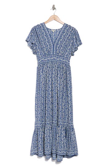 MAX STUDIO MAX STUDIO FLUTTER SLEEVE FLORAL TIERED MAXI DRESS 