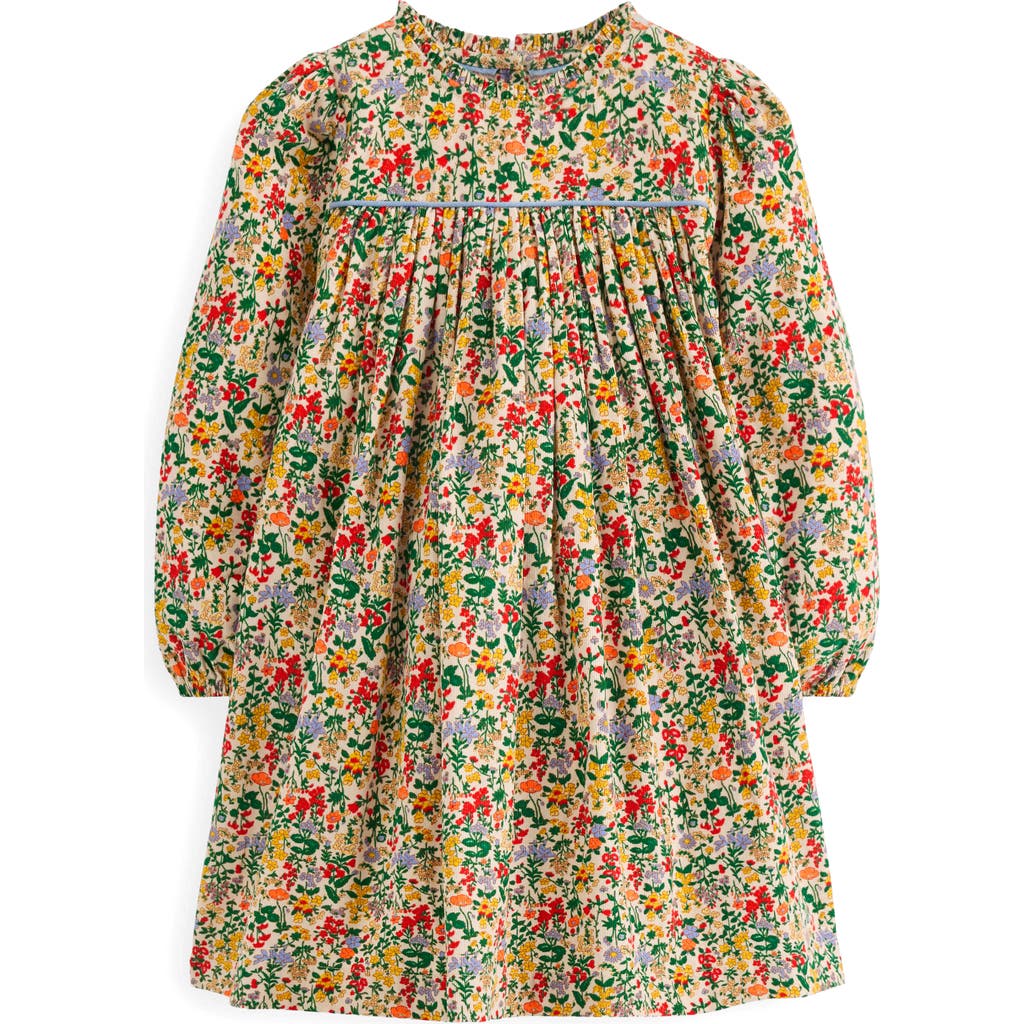 Mini Boden Kids' Floral Long Sleeve Corduroy Dress In Multi