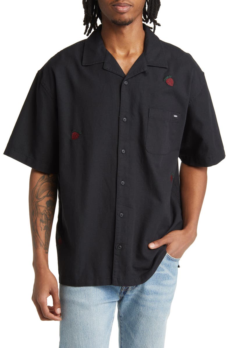 Vans Strawberry Short Sleeve Button-Up Camp Shirt, Main, color, 