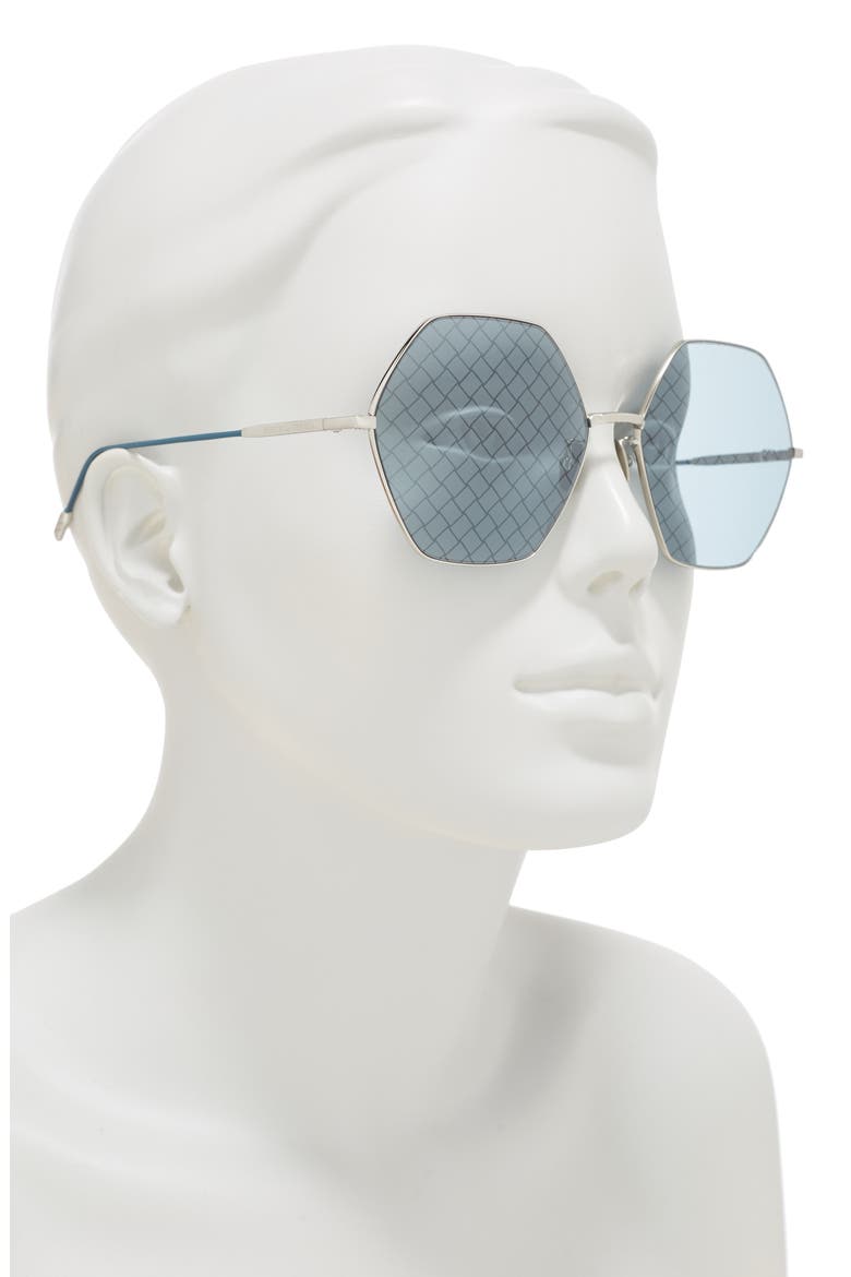 60mm Geometric Sunglasses, Alternate, color, SILVER BLUE BLUE