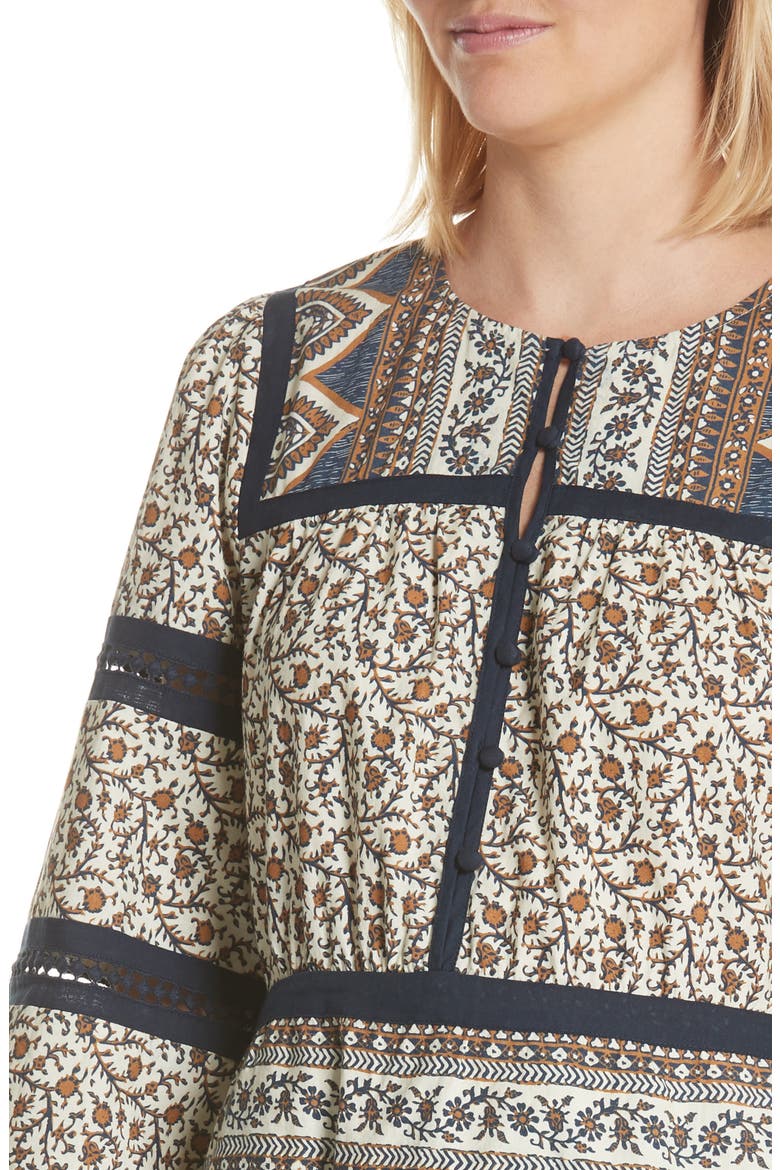 Sea Contrast Binding Print Dress, Alternate, color, CAFE