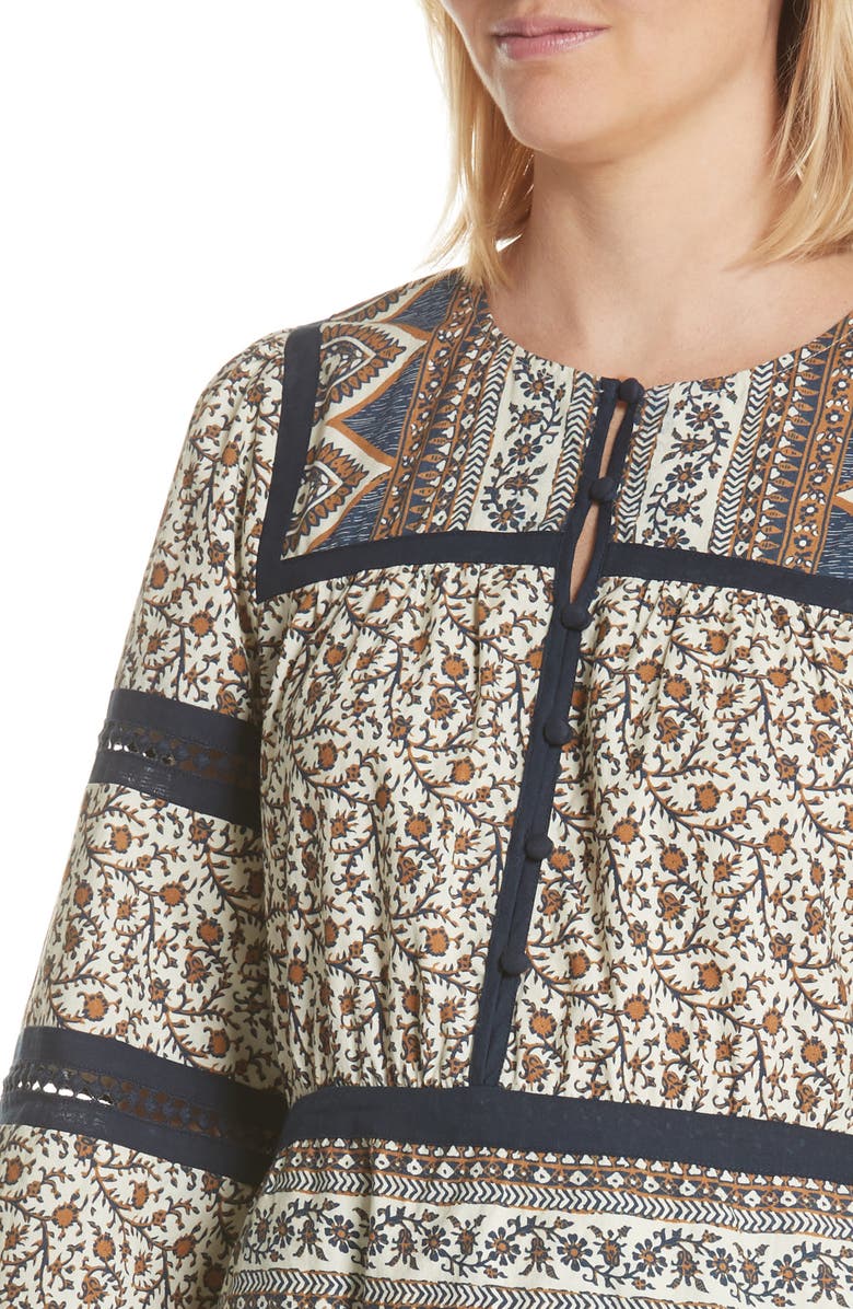 Sea Contrast Binding Print Dress, Alternate, color,