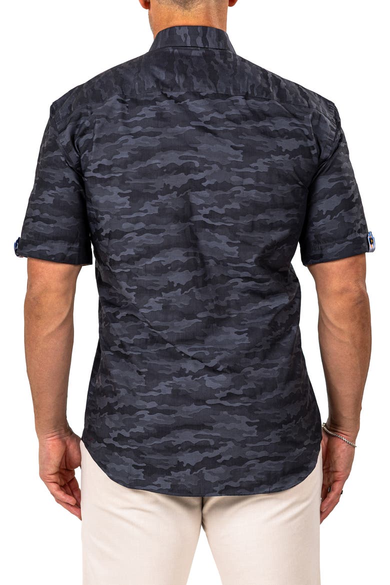 Galileo Marthy Short Sleeve Cotton Button-Up Shirt, Alternate, color, BLACK