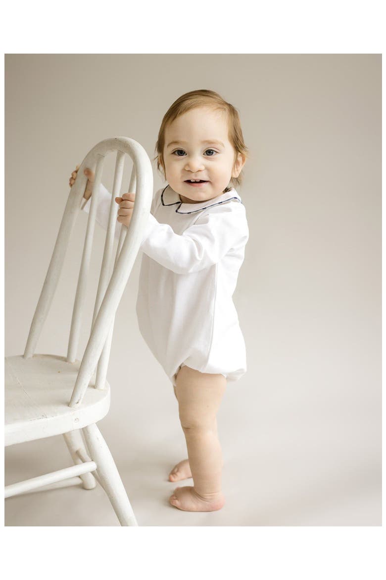 Gingham Piping Bubble Romper, Alternate, color, White