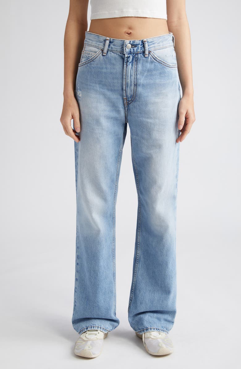 Acne Studios 1977 Distressed High Waist Nonstretch Jeans, Main, color, Light Blue