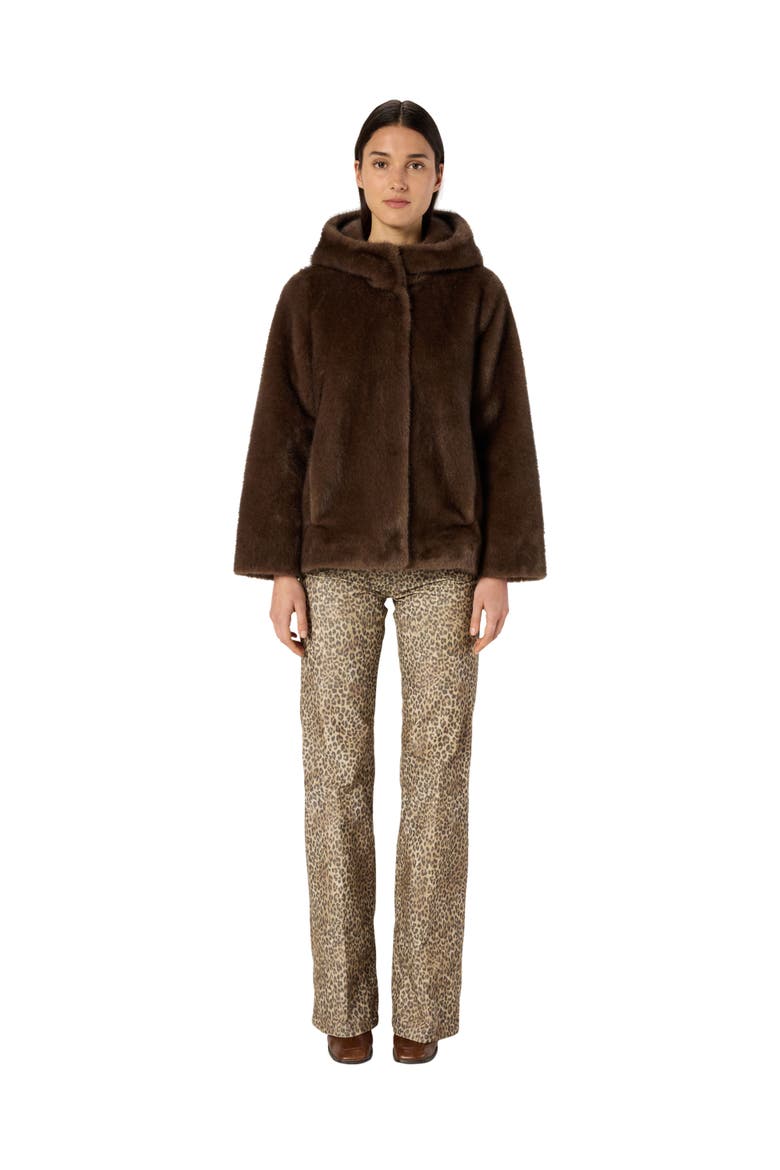 Morgane Hooded Faux Fur Coat, Main, color, Cigar