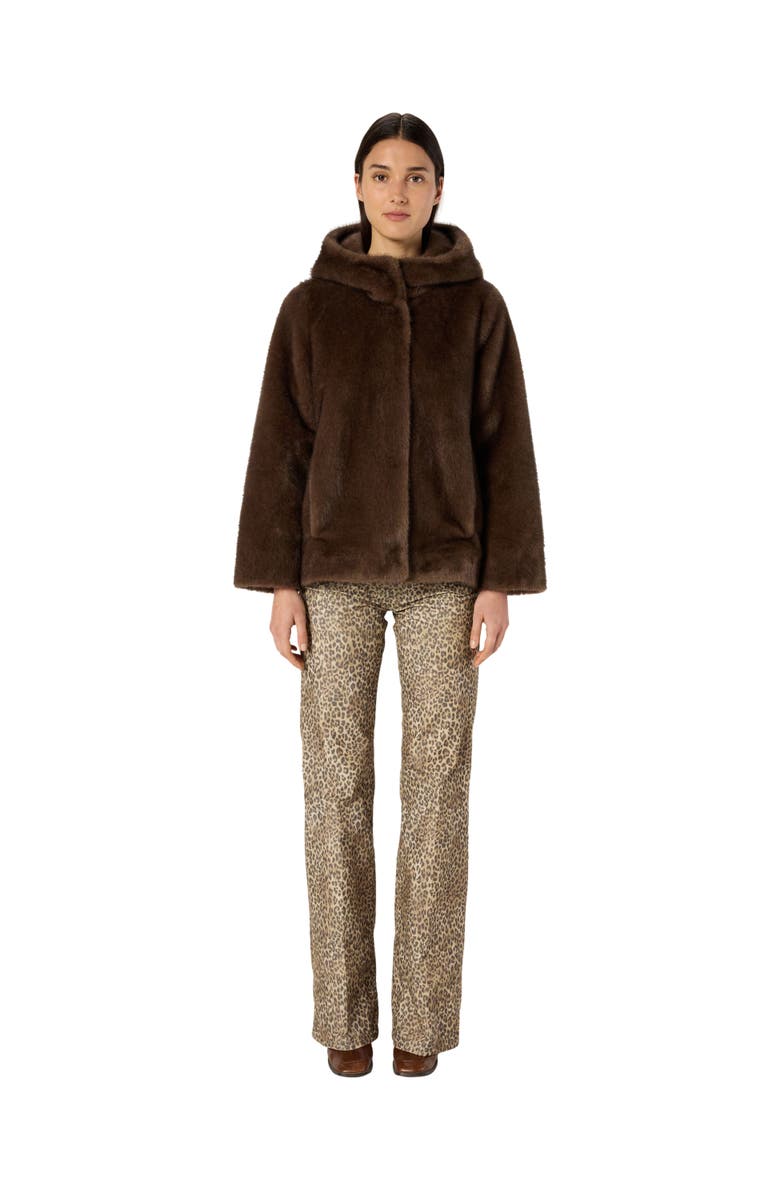 GERARD DAREL Morgane Hooded Faux Fur Coat, Main, color, Cigar