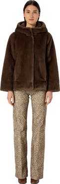 GERARD DAREL Morgane Hooded Faux Fur Coat