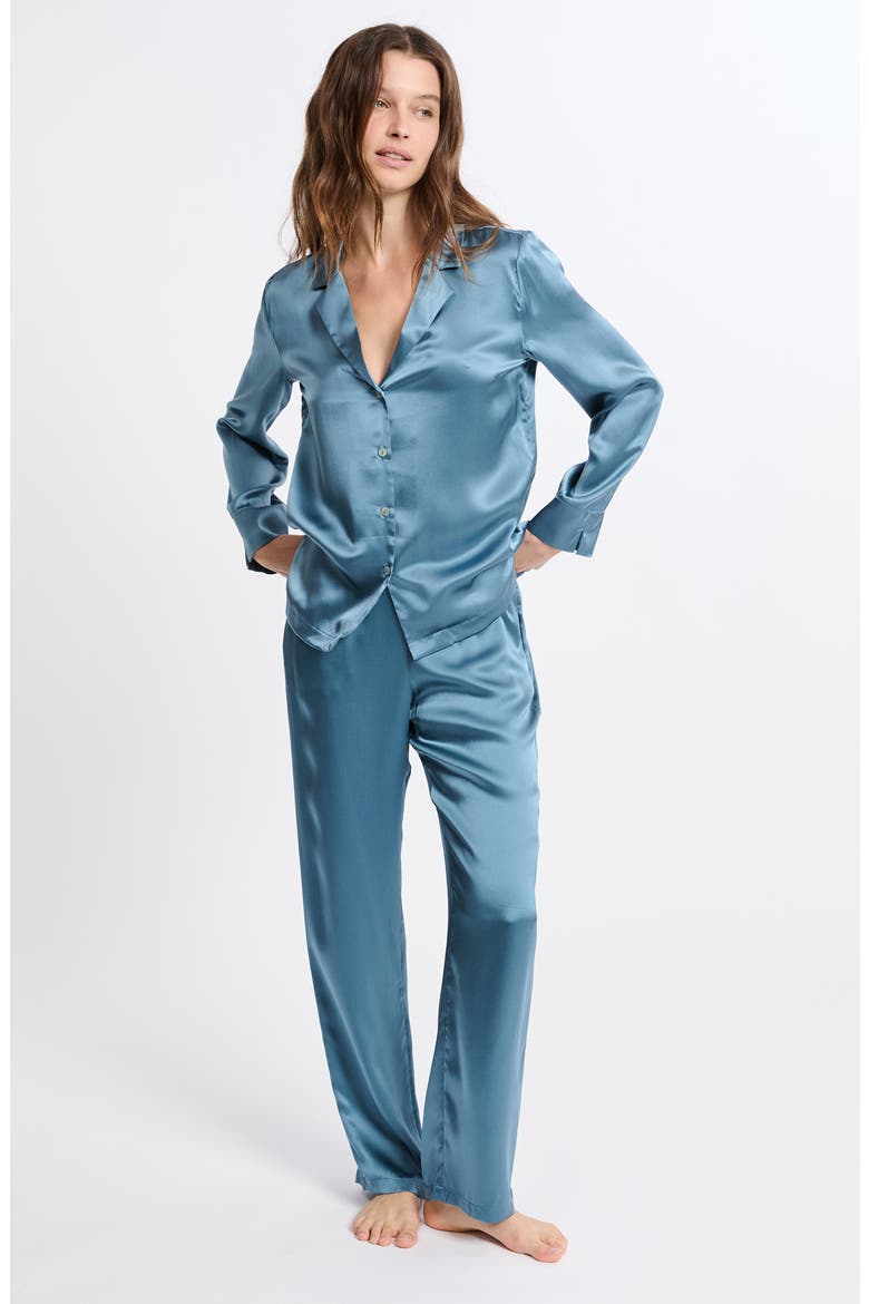 Pearly Silk Chemise Button-Up Pajama Shirt, Alternate, color, ENCRE