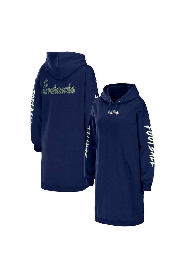 Women's WEAR by Erin Andrews College Navy Seattle Seahawks Hoodie Dress, Main, color, Navy