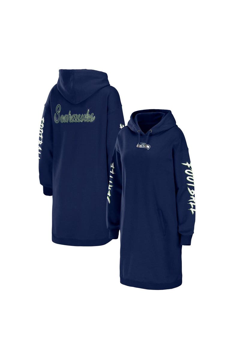 WEAR by Erin Andrews Women's WEAR by Erin Andrews College Navy Seattle Seahawks Hoodie Dress, Main, color,