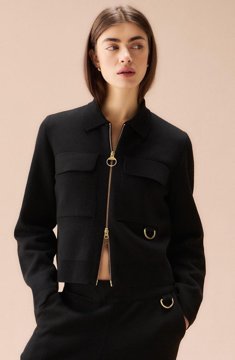 Barbour Alma D-Ring Detail Cardigan, Alternate, color, Black Oatmeal