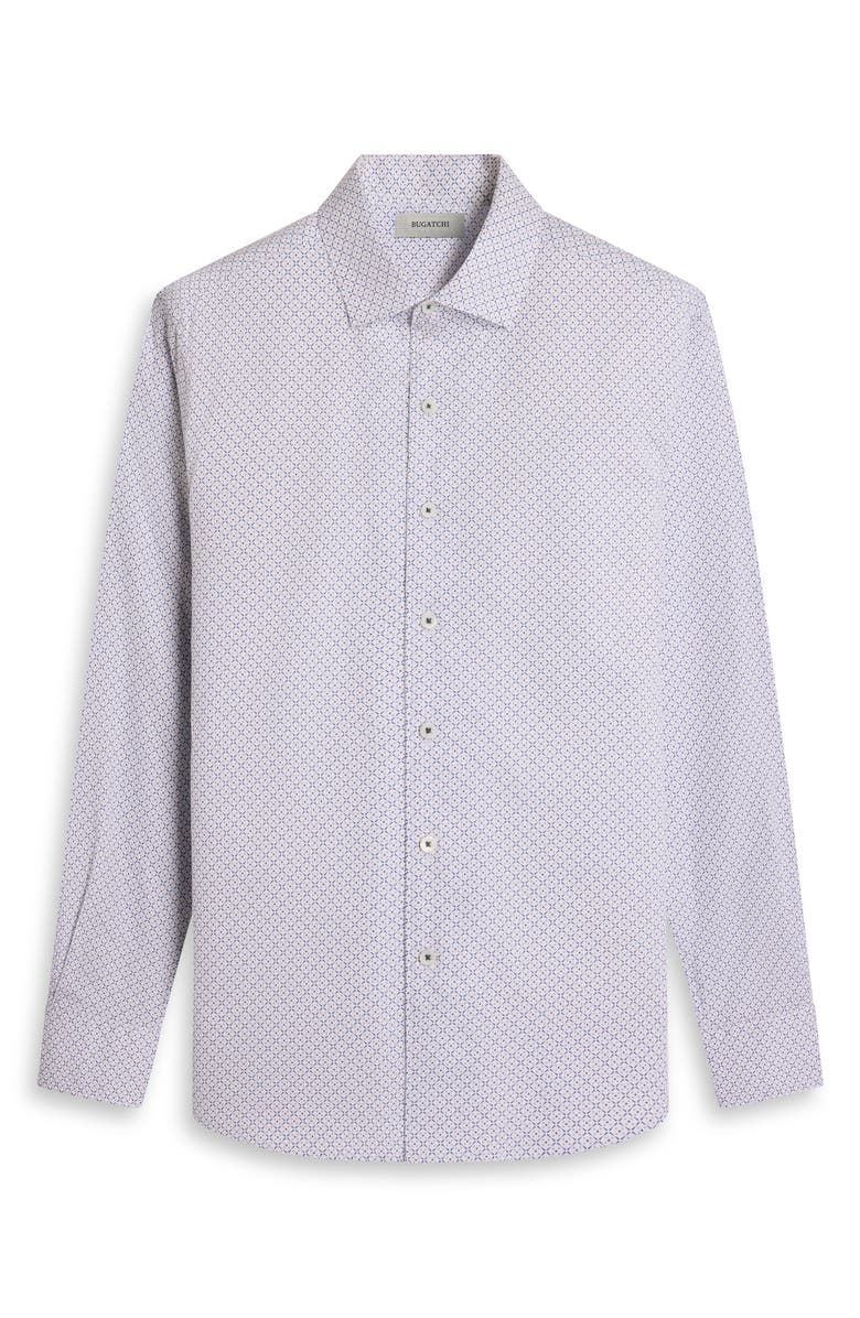 Bugatchi Alvin Shaped Fit Geo Print Button-Up Shirt, Alternate, color, White