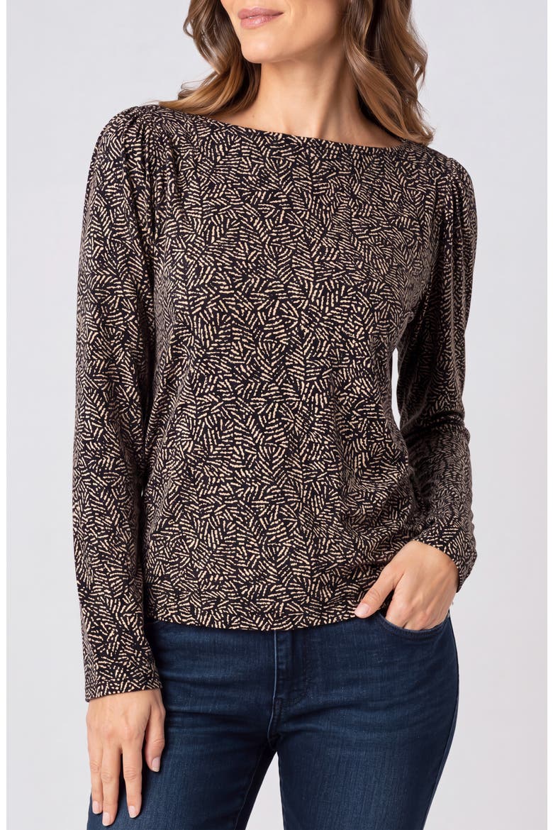 Print Knit Boat Neck Top, Main, color, TAN/ BLK MULTI
