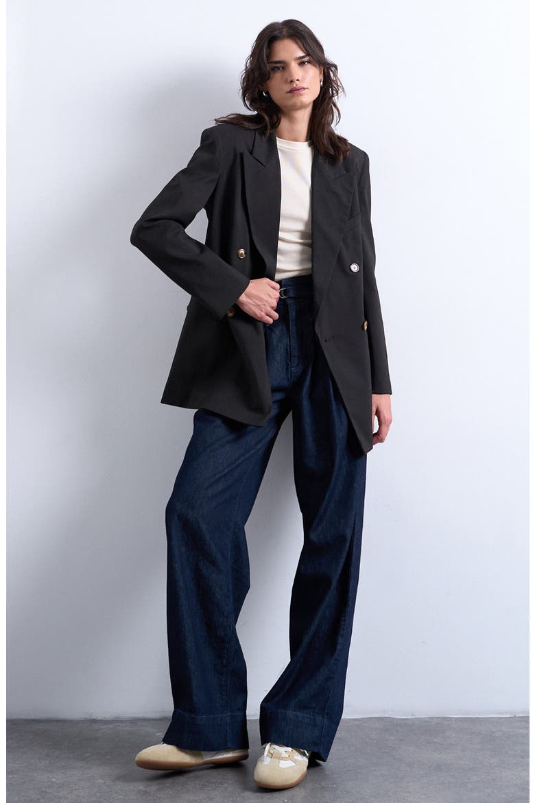 Pinstripe Double Breasted Blazer, Alternate, color, BROWN