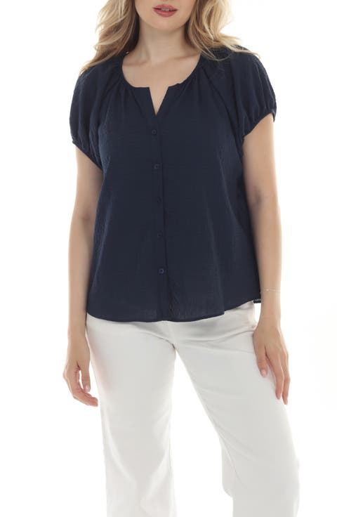 Button Front Short Sleeve Top