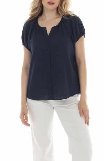 Button Front Short Sleeve Top