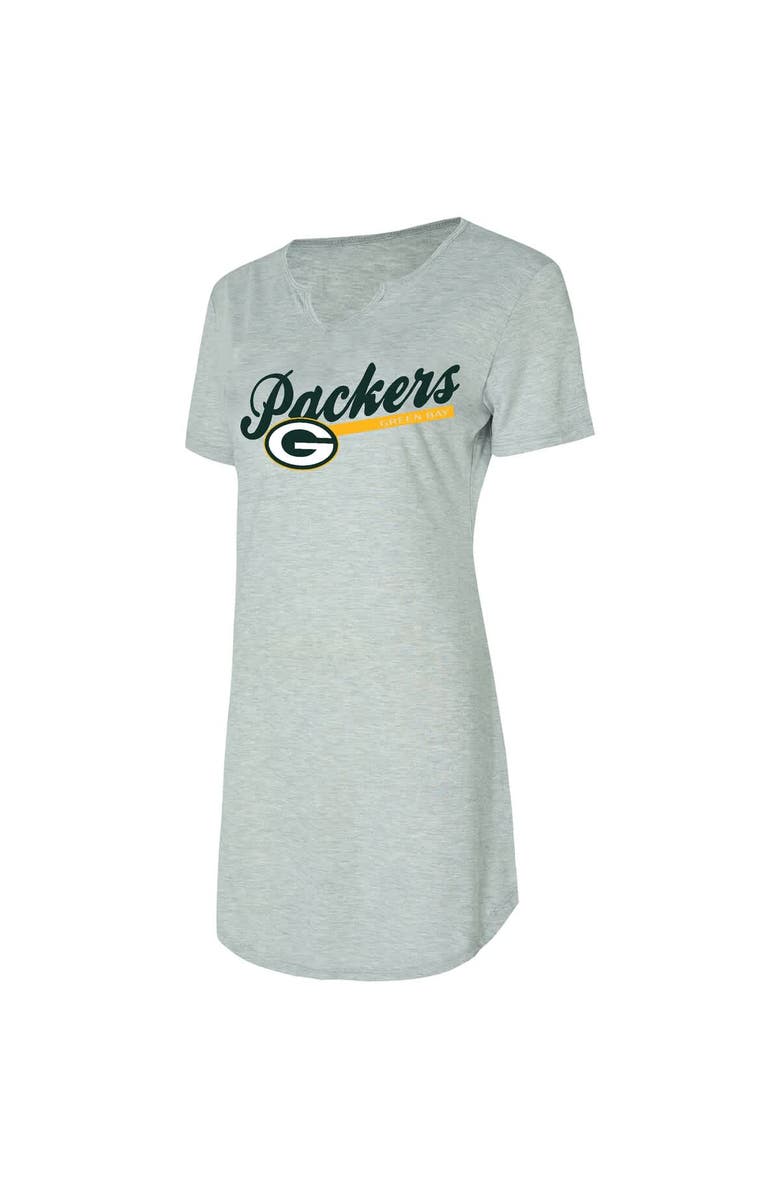 CONCEPTS SPORT Women's Concepts Sport Gray Green Bay Packers Petition Knit Notch Neck Nightshirt, Alternate, color, 