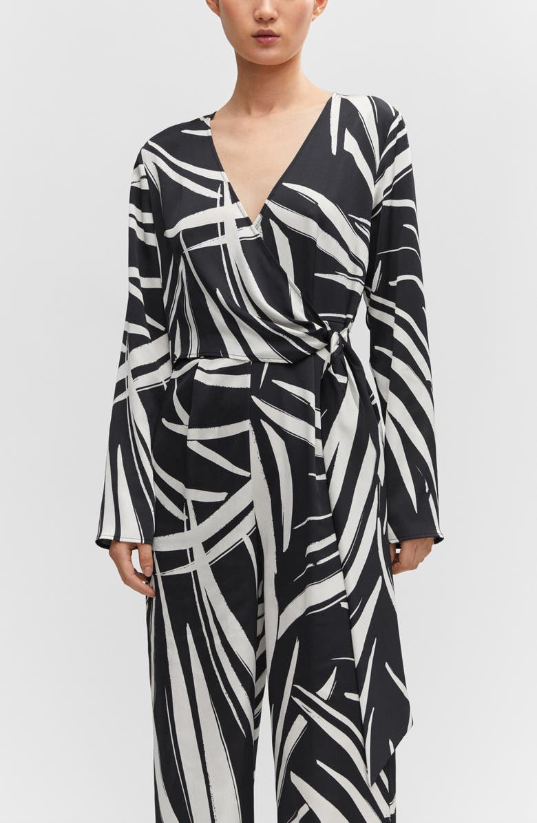 MANGO Abstract Print Long Sleeve Wrap Jumpsuit, Alternate, color, 