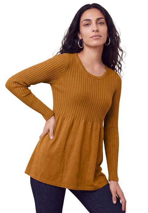Ribbed Baby Doll Tunic Sweater (plus)