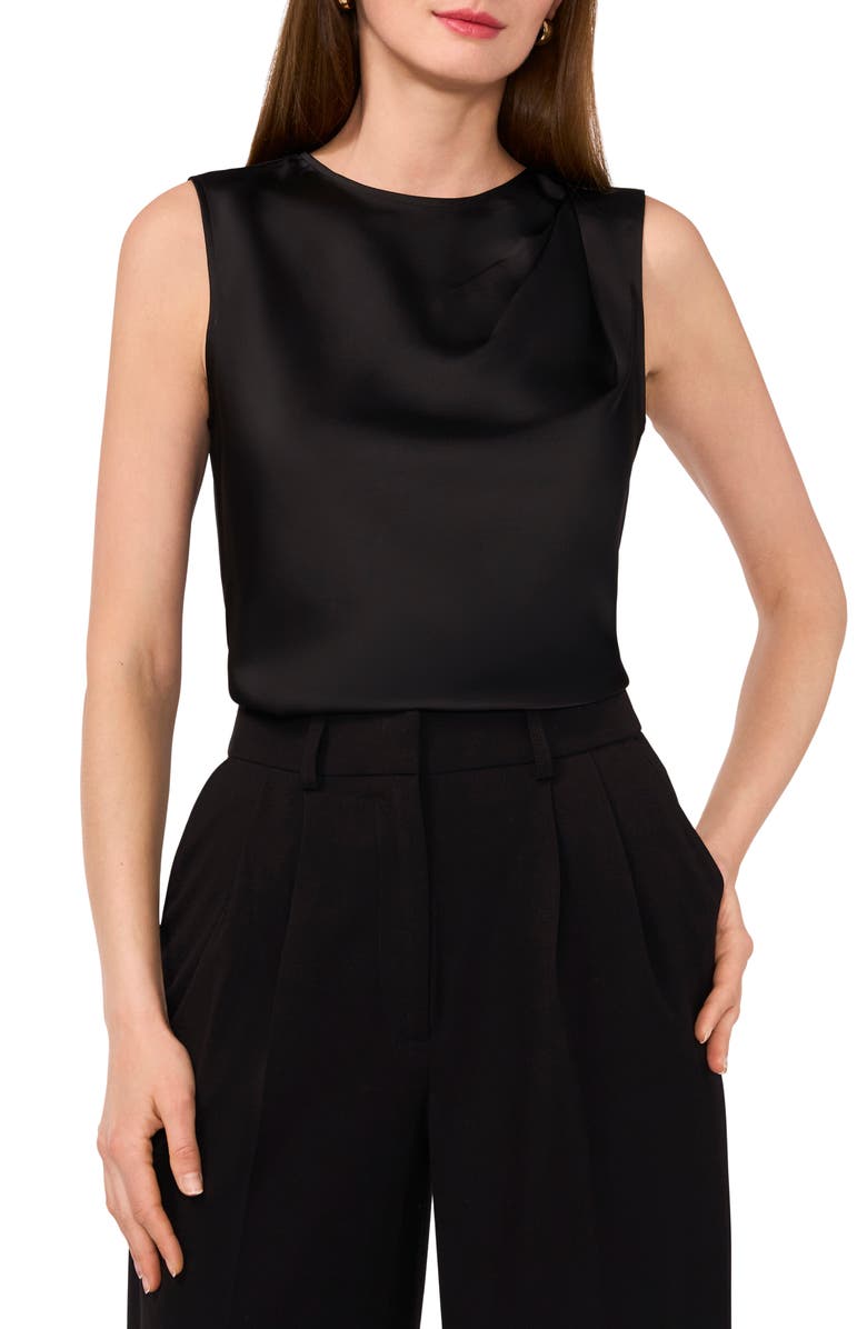 Halogen<sup>®</sup> Single Pleat Sleeveless Satin Shell, Main, color, Rich Black 060